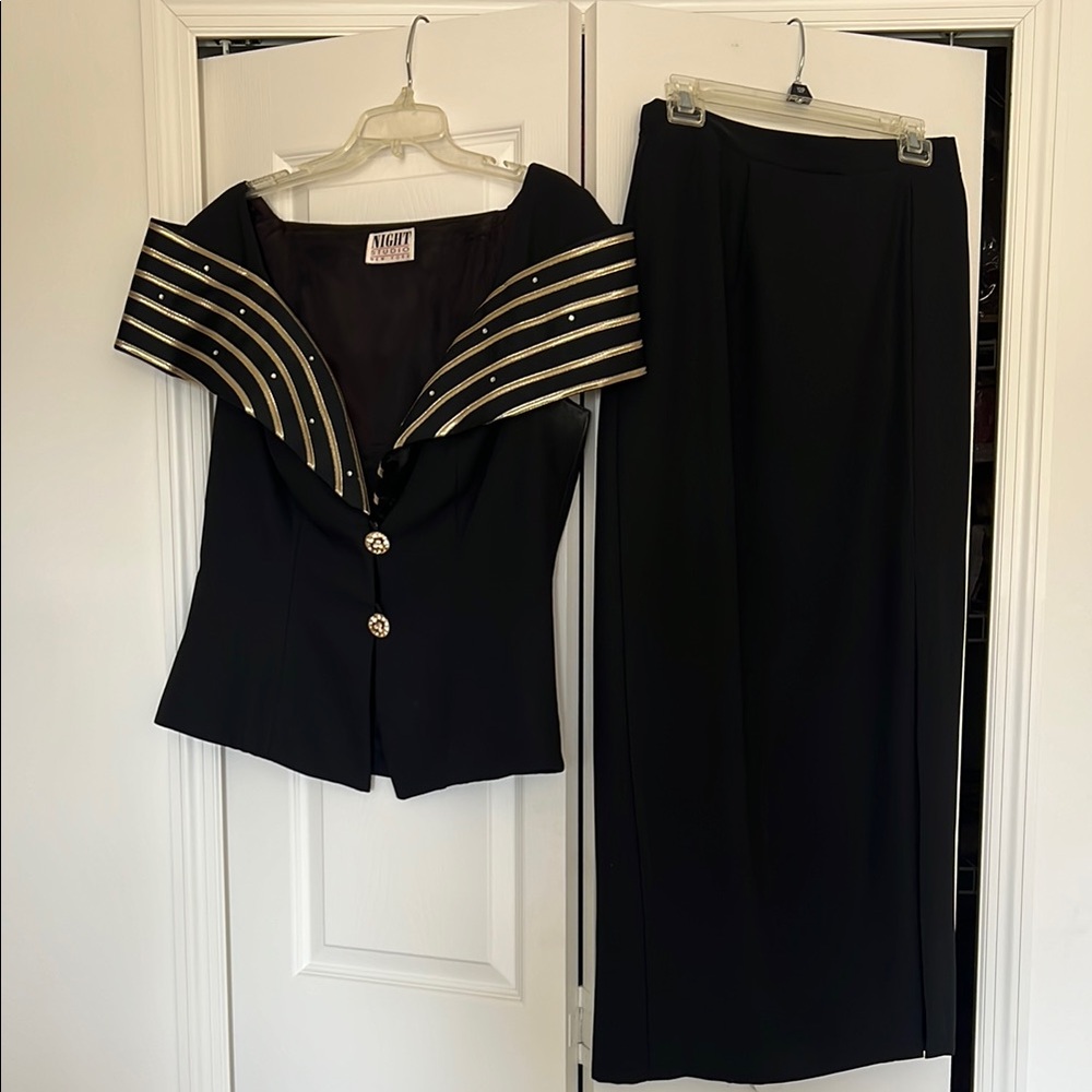 Vintage 90s Elegant Black and Gold Two-Piece Set